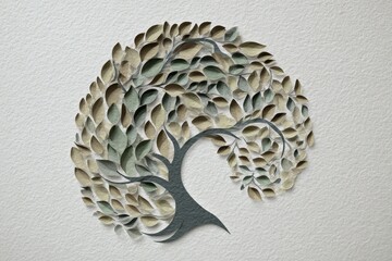 Intricate Paper Art Tree Design with Layered Leaves and Textures