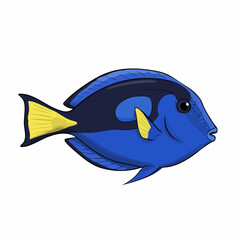 Vibrant Cartoon Fish with Striking Blue and Yellow Coloration, Side View
