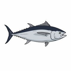 Detailed Illustration of a Tuna Fish with Distinctive Dorsal Fin and Streamlined Body