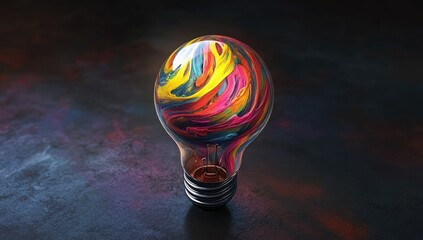 Colorful abstract lightbulb on dark surface