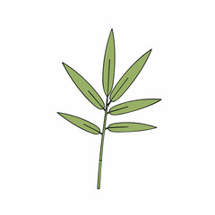 Stylized Bamboo Branch with Elongated Leaves and Dark Green Outlines