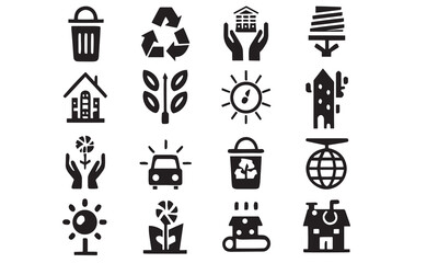 Obraz premium Eco & Green Energy Icons Recycle, Solar, Sustainable Set