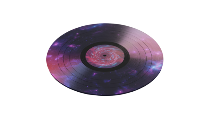 Abstract Illustration Of Space Galaxy Vinyl Record On Black Background