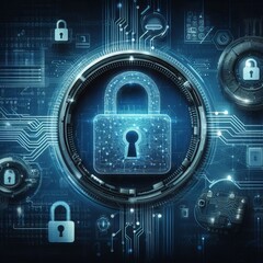 A Digital padlock for IT Computer Security Sector, Creating  Cyber Security Technology for Fraud, Scam, Hacking prevention and Privacy Data Breach Network Protection Concept