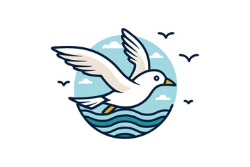 Seagull flying bird beach ocean doodle icon