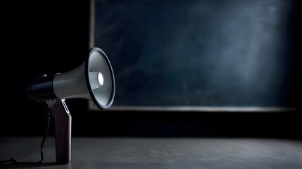 Megaphone on a dark surface with dramatic side lighting, creating a bold and impactful visual statement.