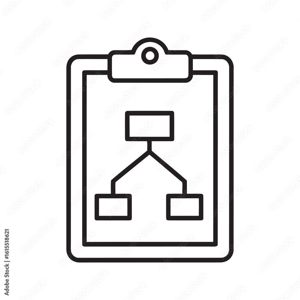 Poster business process icon on clipboard with flowchart diagram representing organizational structure work