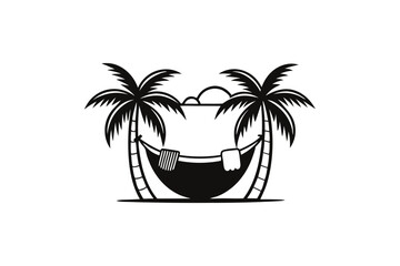 Hammock Coconut Trees Icon Relaxation Nature Doodle