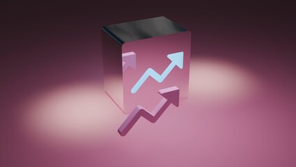 3D Zigzag Growth Arrow Emerging from Cube on Pink Background