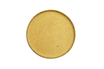 a yellow plate with a black dot on it
