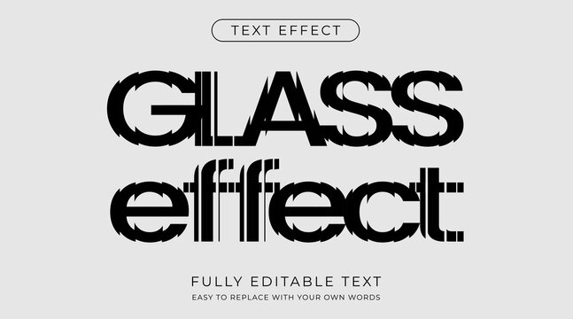 Sliced glass effect, editable font style. Refracted glass optical text effect.