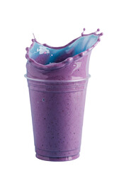 Abstract Photography Of Purple Smoothie Splash In A Transparent Cup Isolated On Black Background