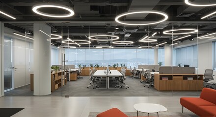 Photo Modern Wooden Glass and Concrete Interior con renderizado 3D de luz diurna