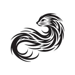 Fototapeta premium Tribal American Mink Silhouette with Decorative Swirls Curved Lines and Patterned Cutouts in Clean Black Vector Isolated on White