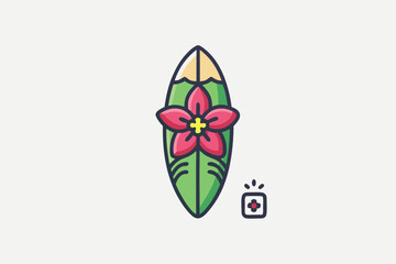 tropical surfboard hibiscus flower doodle summer beach icon