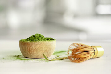 Matcha Tea And Brewing Accessories On The Table