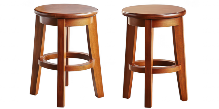 Two wooden stools illustration on transparent png background