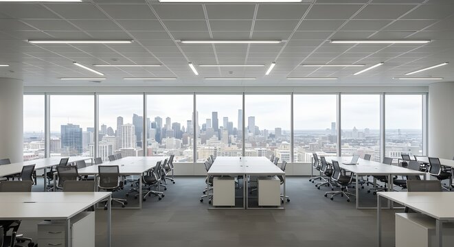 Photo 3D Renderizaci&oacute;n de espacio de oficina vac&iacute;o o espacio de trabajo con cuaderno de computadora