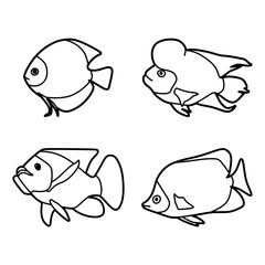 vector image of four fish coloring simple black and white