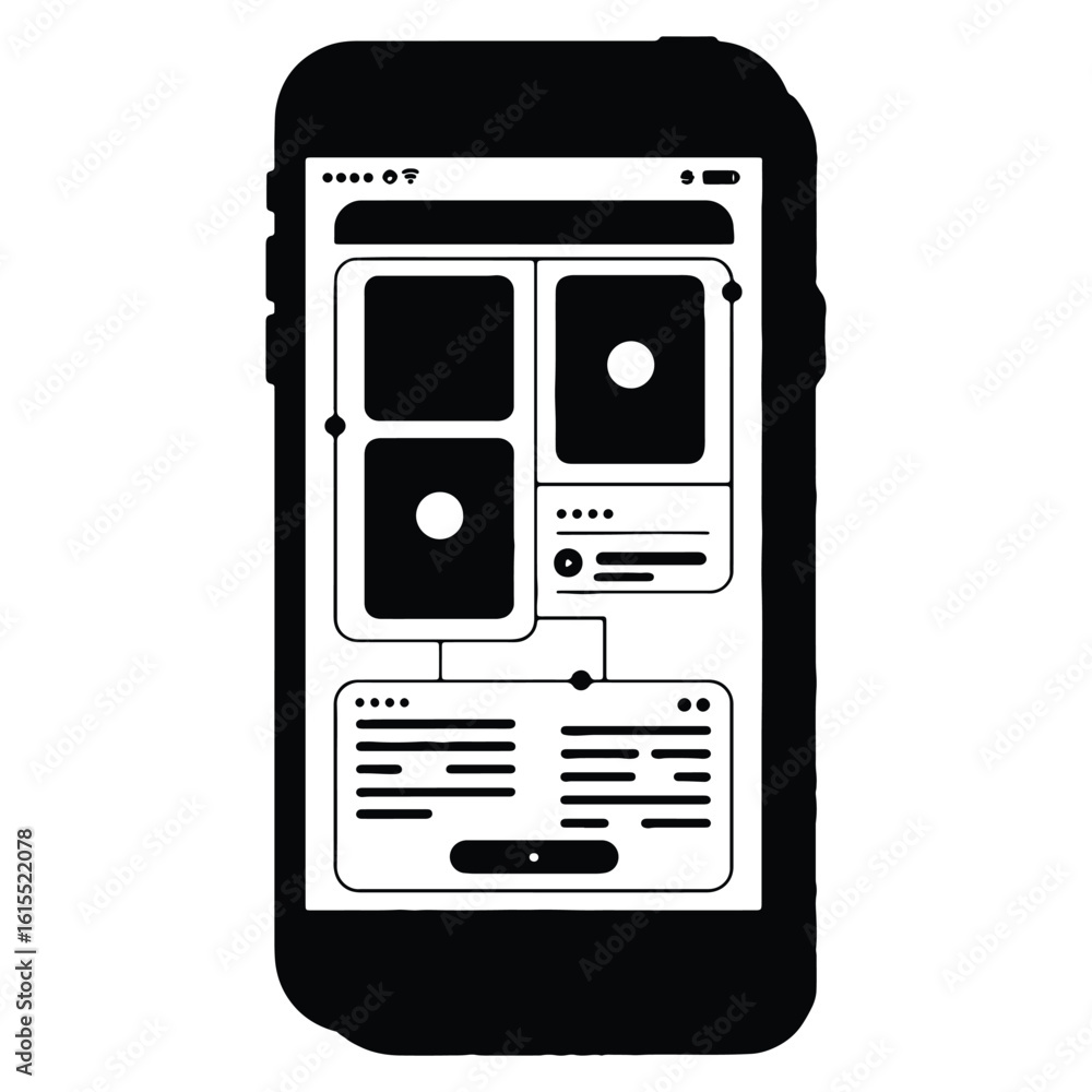Poster simple and modern smartphone illustration representing a website wireframe or application mockup des