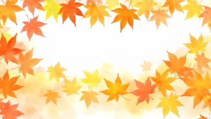 Fototapeta premium おしゃれな水彩風紅葉の葉の背景素材 16:9サイズ AI生成素材
