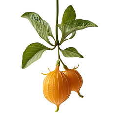 Yellow fruit hanging on a stem isolated on transparent or white background, png