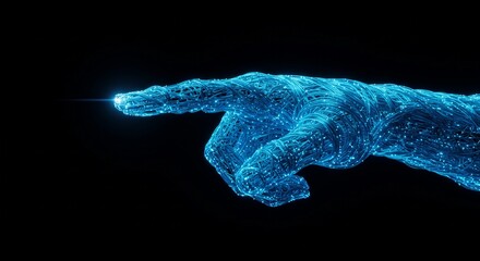 Abstract hand, glowing blue lines, futuristic technology
