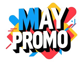 May promotion graphic design with colorful shapes.