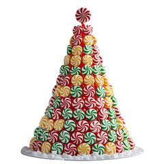 Christmas tree made of caramel round candies isolated on transparent or white background, png