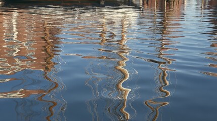 White mast reflection on calm harbour water with gentle ripples, creating a soft abstract wave pattern perfect for marine design, nautical themes, and tranquil seascape concepts