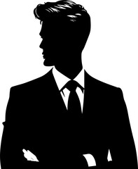 Businessman Silhouette in Suit and Tie Standing Confidently