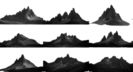 Abstract Isolated Mountain Range Illustration With Black And White Color