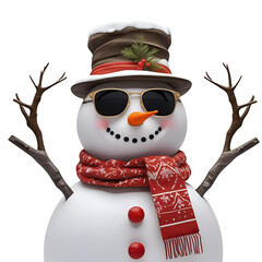Snowman in sunglasses isolated on transparent or white background, png