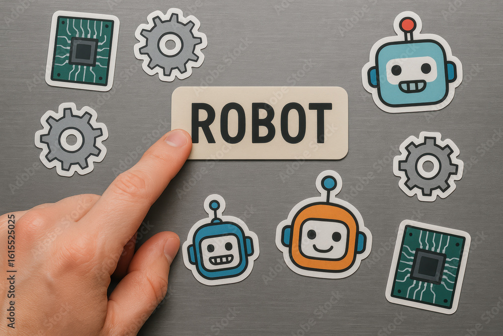 Poster robot automation and intelligence bring technology innovation communication and system design to lif