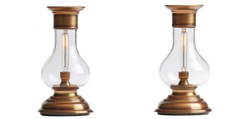 Two lamps with filament on transparent png background