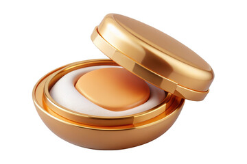 Golden compact with powder isolated on transparent background. beauty and makeup use cases.