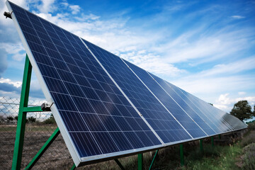 Installed solar panel generating green energy electric. Green energy reduce carbon emissions and...