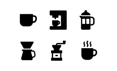 Silhouette icons of coffee equipment for home brewing enthusiasts