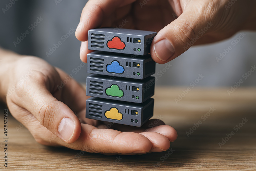 Poster cloud server technology enhances service connection with secure data storage in a modern data center