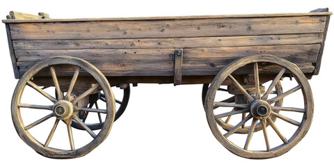 Fototapeta premium Old wooden cart with wheels isolated on transparent png background