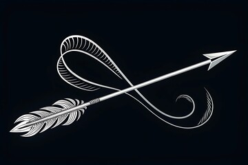 White arrow infinity symbol with feather detail black