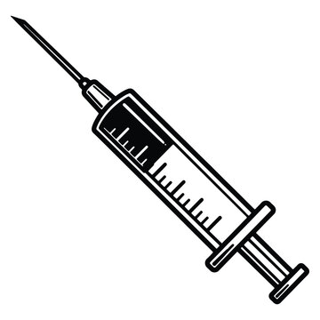 recommend clip art: Simple black and white illustration of a medical syringe for vaccination or injection purposes