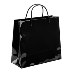 Black Glossy Shopping Bag Illustration Isolated On Transparent Background