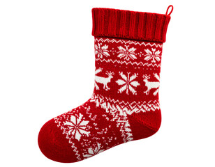  Knitted Christmas Stocking with Nordic Patterns, Side Angle, Transparent Background  (2)
