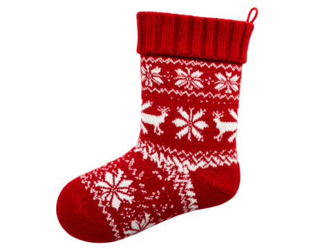  Knitted Christmas Stocking with Nordic Patterns, Side Angle, Transparent Background  (2)