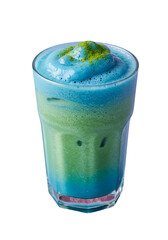 Blue And Green Layered Cocktail Illustration With Frothy Top On Transparent Background