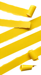 Abstract Torn Yellow Paper Strips On Black Background Isolated Image