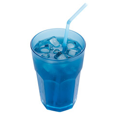 Blue Drink In Transparent Glass With Ice Cubes Isolated Photo