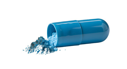 Blue Pill Capsule Illustration Against Transparent Background With Powder Detail