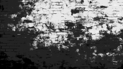 Distressed grunge brick wall texture in black and white